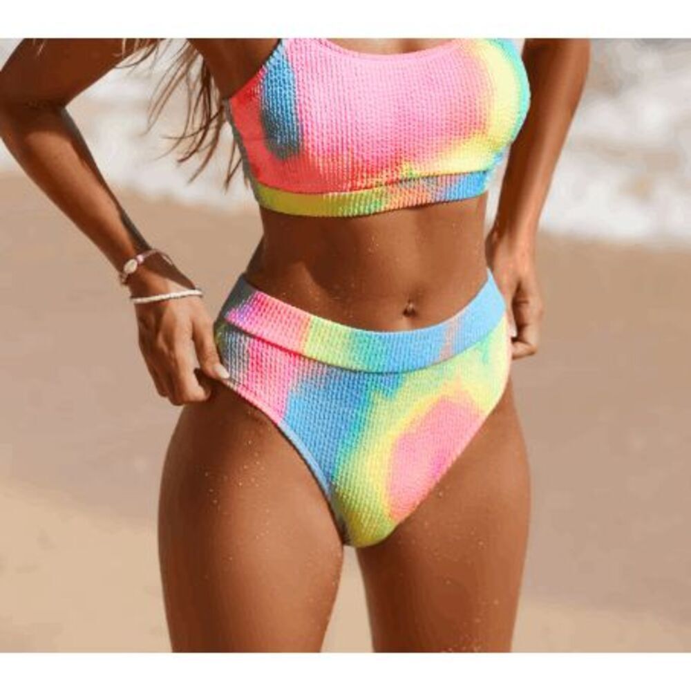 Cupshe Tie-Dye Wash Textured Scoop High Waist Bikini Bottoms Large  K